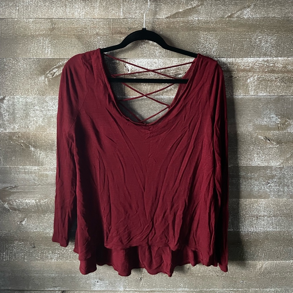 Women's Burgundy Crisscross Back Top